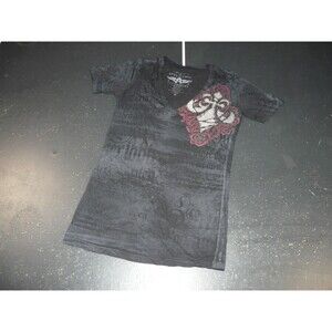 Vintage Affliction Bamboo T-Shirt Black Stitched Embroidered Logo Women's M